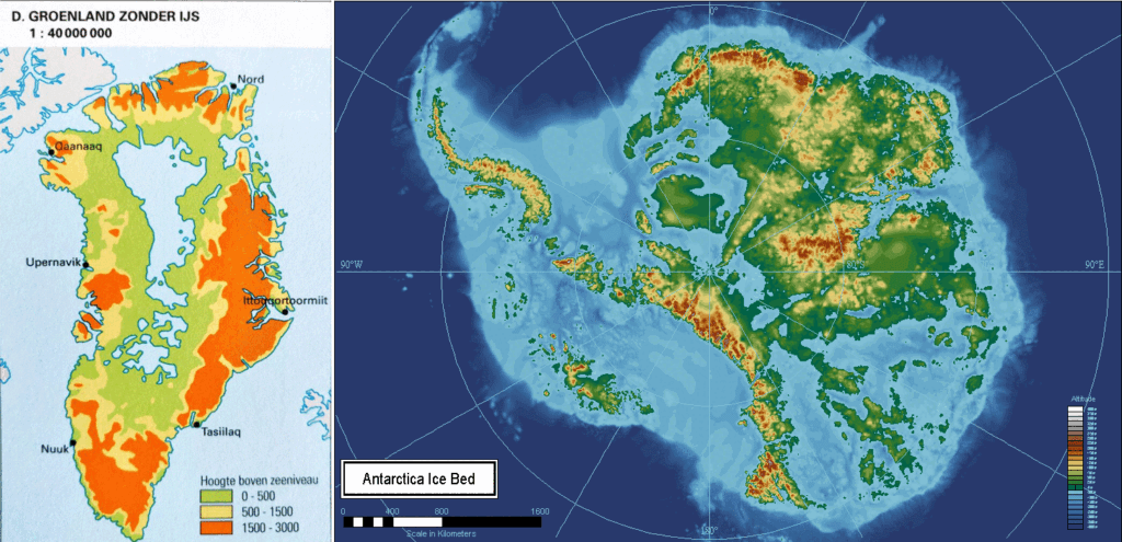 groelândia e antártida sem a camada de gelo